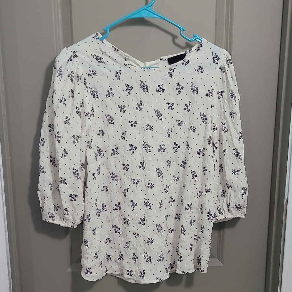 Cream Smocked Puff Sleeve Blouse